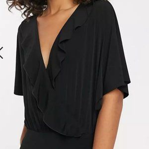 ASOS DESIGN Tall Ruffle Wrap Bodysuit, Black